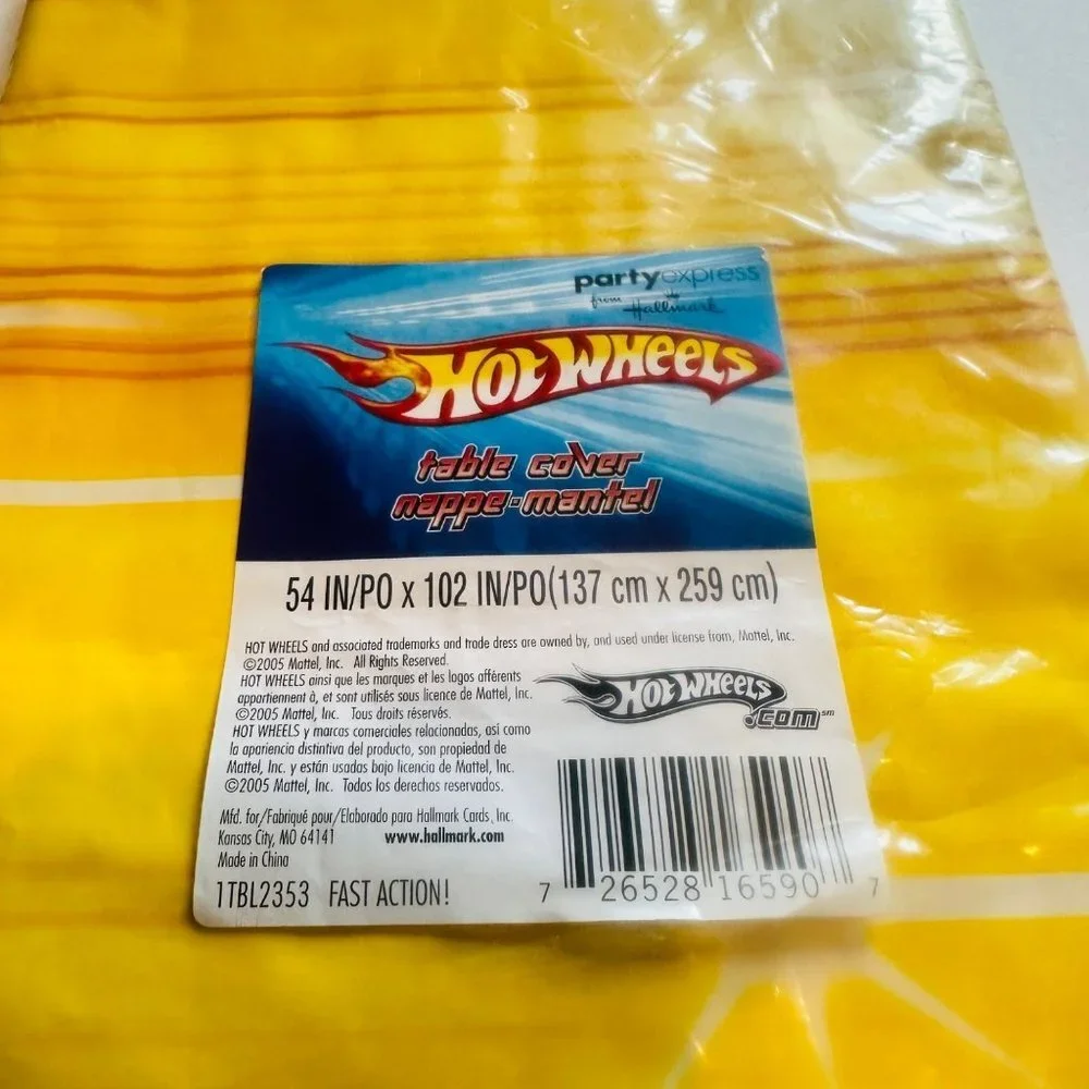 Hot Wheels Hallmark Fast Action! Yellow Background Race Car Table Cover 54